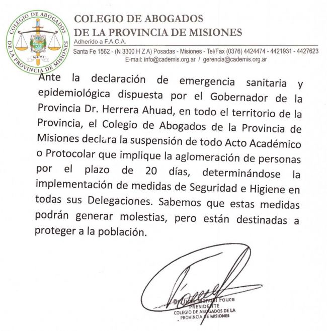Suspensión de todo Acto Académico o Protocolar